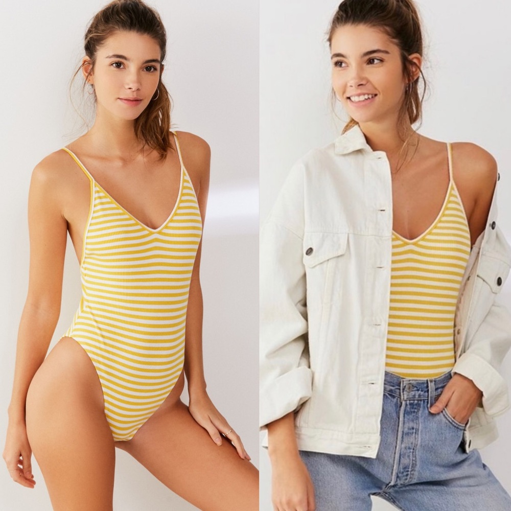 Out From Under Ribbed V-Neck Striped Bodysuit